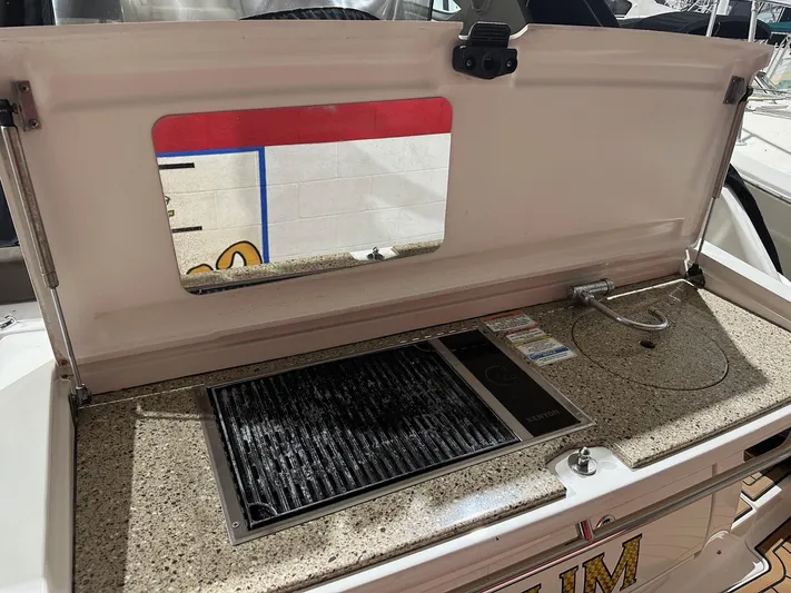  Yacht Photos Pics Outdoor kitchen area on a 2015 Sea Ray 350 Sundancer boat.