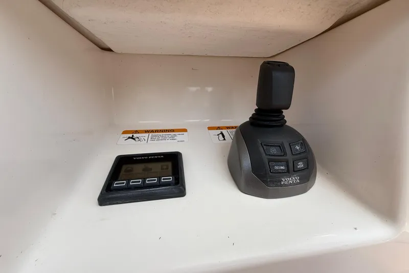  Yacht Photos Pics Control panel of 2021 Ranger Tugs R-41CB with Volvo Penta joystick and display.