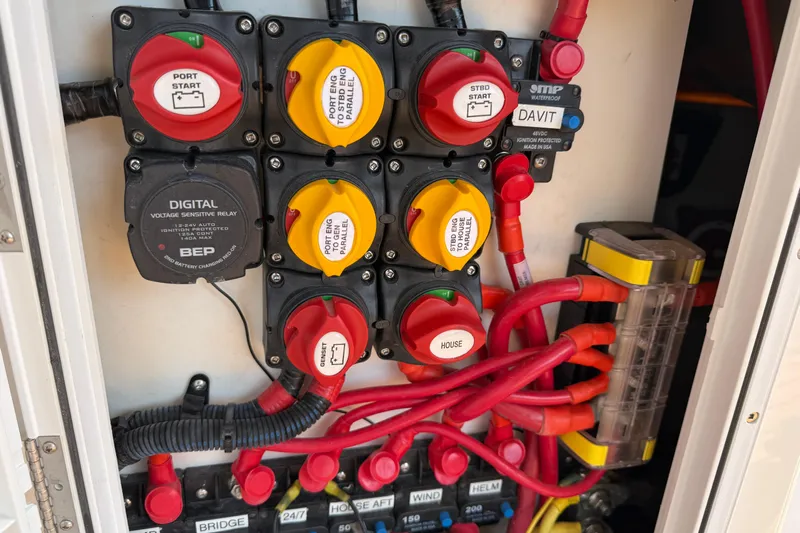 Yacht Photos Pics Electrical panel of 2021 Ranger Tugs R-41CB with switches and wiring.