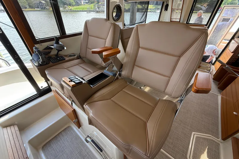  Yacht Photos Pics Luxurious interior seating of 2021 Ranger Tugs R-41CB boat with leather upholstery.