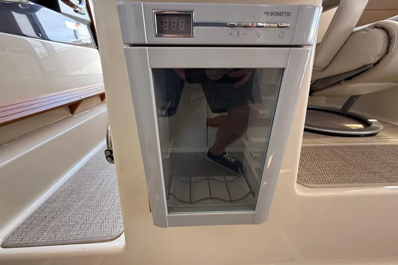  Yacht Photos Pics Dometic fridge inside 2021 Ranger Tugs R-41CB boat, featuring digital temperature display.