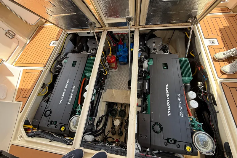  Yacht Photos Pics Engine compartment of 2021 Ranger Tugs R-41CB with Volvo Penta D6-IPS450 engines.