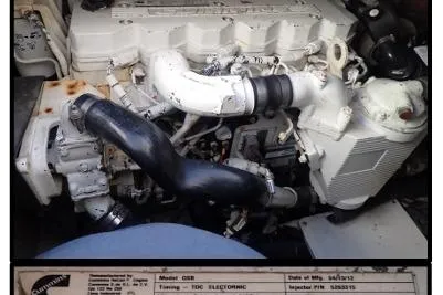  Yacht Photos Pics 2006 Rinker Fiesta Vee 410 engine compartment with visible components and labels.