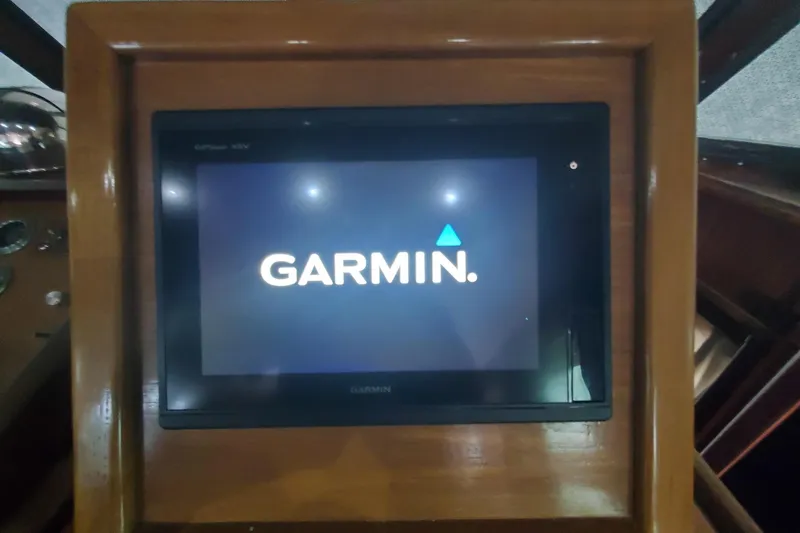 Ruby Yacht Photos Pics Garmin display on 1981 Hatteras 56 Motor Yacht dashboard.