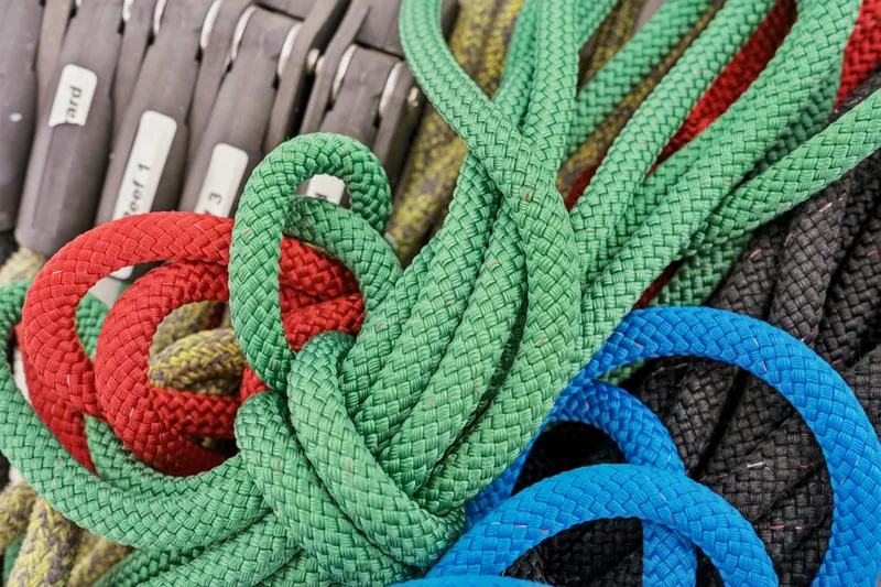 Cielo Yacht Photos Pics Colorful braided ropes on a Bali 4.2, 2023 model, showcasing vibrant marine equipment.