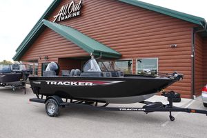 2026 Tracker Pro Guide V-175 Combo boat on trailer outside All Out Marine.