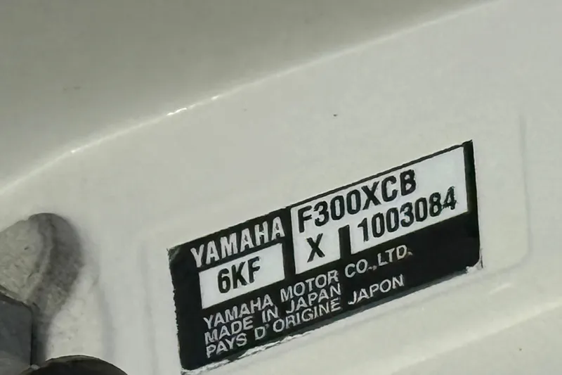  Yacht Photos Pics Yamaha F300XCB engine label on 2014 Intrepid 327 Center Console boat.