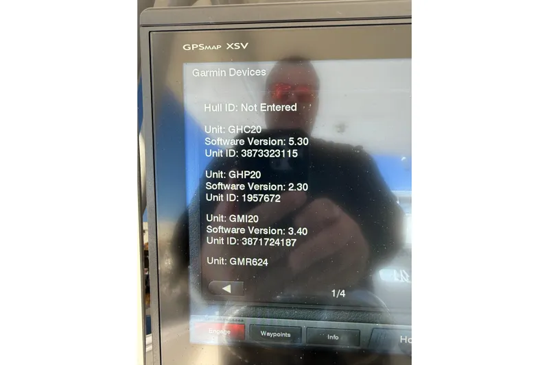  Yacht Photos Pics Garmin GPSMAP XSV display on 2014 Intrepid 327 Center Console showing device software versions.