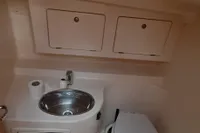 Compact boat bathroom with sink and toilet, Sas-Vektor 950, 2015 model.