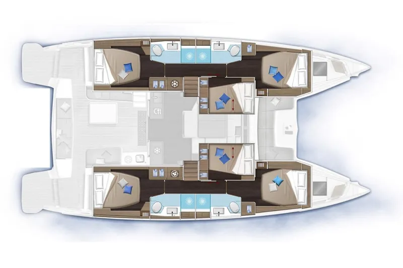 Bellissima Yacht Photos Pics 2024 Lagoon 51 catamaran layout with spacious cabins and modern amenities.