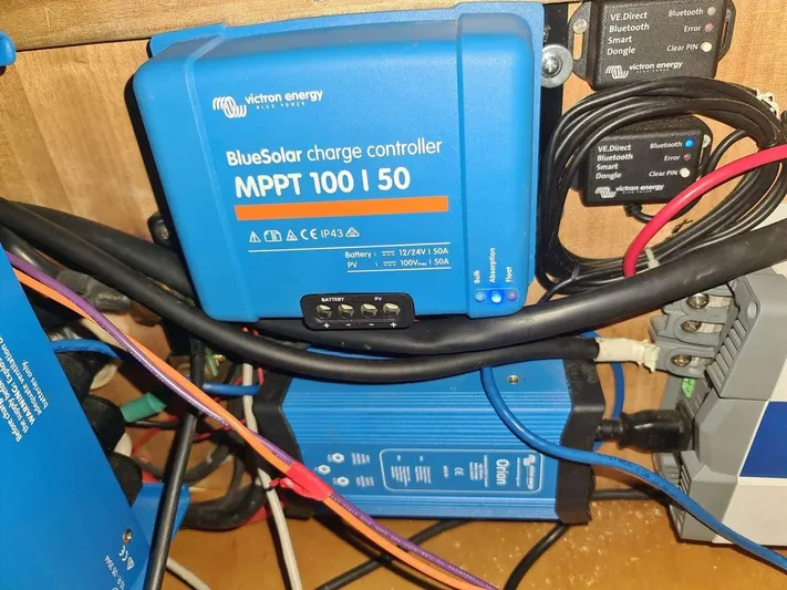  Yacht Photos Pics Victron Energy BlueSolar charge controller in Elan Impression 434 yacht, 2007 model, with wiring setup.