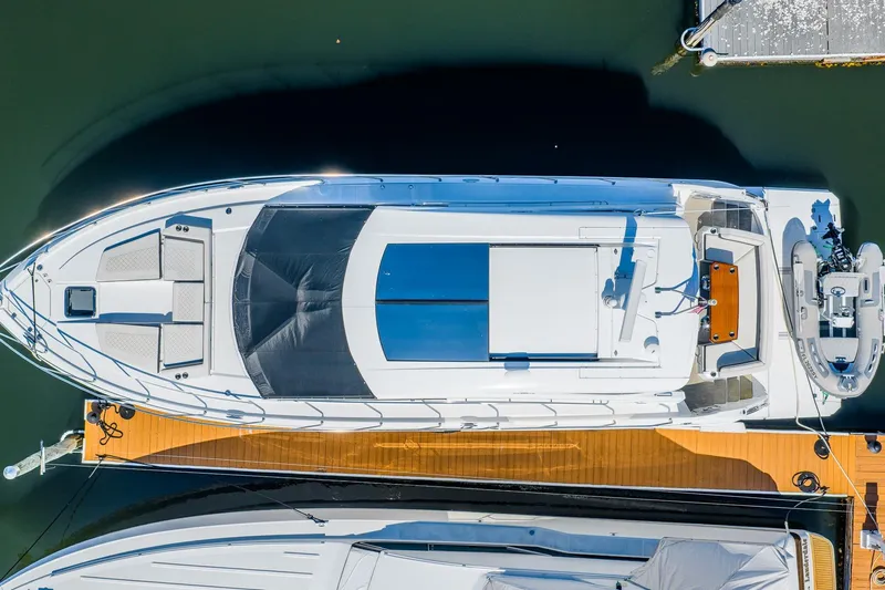 My Way Yacht Photos Pics Overhead view of 2019 Cruisers Yachts 54 Cantius docked at marina.