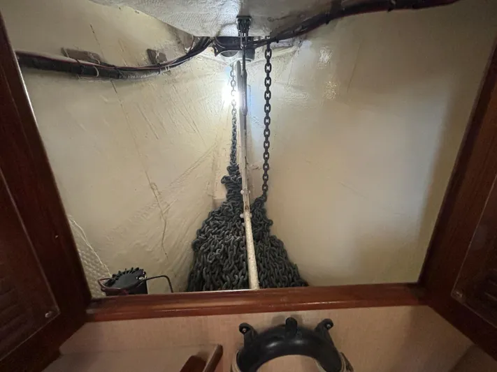 Island Girl Yacht Photos Pics Anchor chain locker of a 1990 Island Packet 38 sailboat.