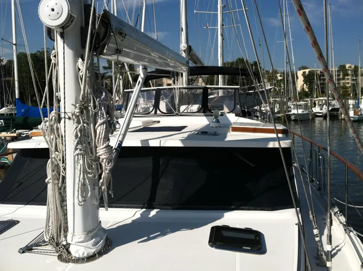 The Harlen Wood Yacht Photos Pics Sailboat Shannon 53 HPS 2010 docked at marina, featuring sleek design and rigging.