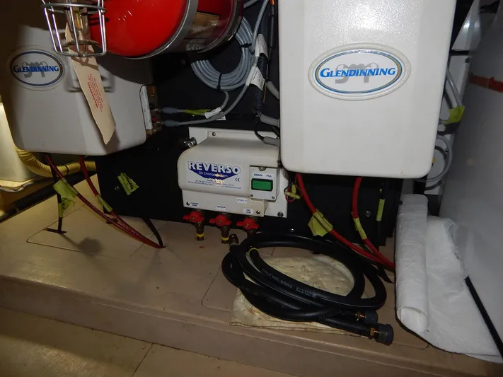 The Harlen Wood Yacht Photos Pics Engine room of 2010 Shannon 53 HPS with Reverso oil change system and Glendinning components.