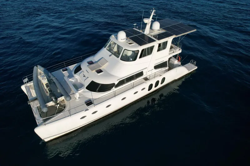 Albatross Yacht Photos Pics 2014 PowerPlay Catamarans Power Cat cruising on open water.