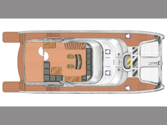 Albatross Yacht Photos Pics Top view of 2014 PowerPlay Catamarans Power Cat layout design.