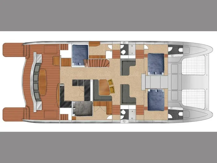 Albatross Yacht Photos Pics 2014 PowerPlay Catamarans Power Cat interior layout with cabins and living areas.