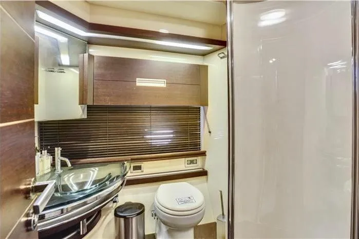 Victoria Yacht Photos Pics Luxurious bathroom in 2007 Azimut 68S yacht with modern fixtures and elegant design.