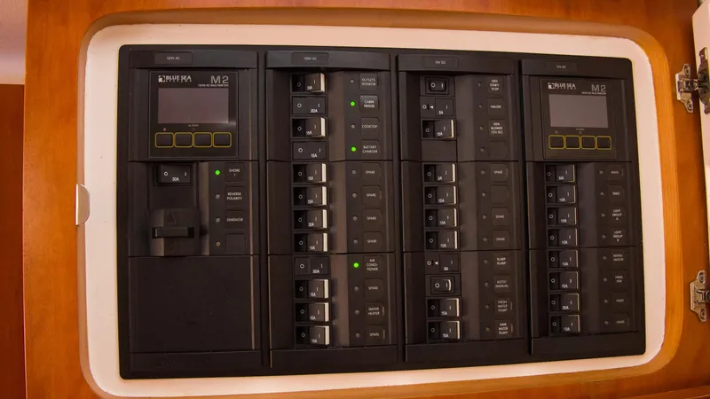 R&r Yacht Photos Pics Electrical control panel of a 2017 Intrepid 400 Cuddy boat.