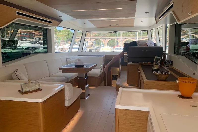 Pardo Endurance 60 Yacht Photos Pics Luxurious interior of 2023 Pardo Yachts E60 with modern furnishings and panoramic windows.