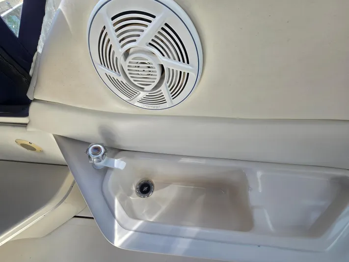 Michael B Yacht Photos Pics Interior detail of a 1998 Sea Ray 500 Sundancer boat, featuring a speaker and faucet.