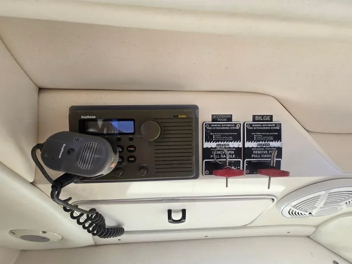 Michael B Yacht Photos Pics Control panel of a 1998 Sea Ray 500 Sundancer boat with radio and bilge switches.