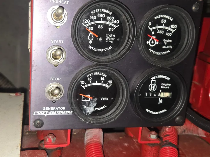 Michael B Yacht Photos Pics Control panel of Westerbeke generator on 1998 Sea Ray 500 Sundancer boat.