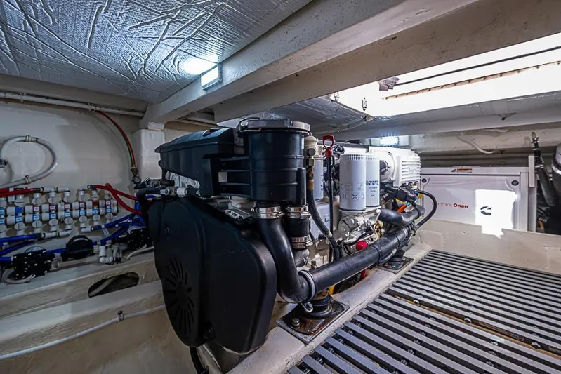 Polaris Yacht Photos Pics Engine room of 2018 Tiara Yachts C39 Coupe, showcasing mechanical components and systems.