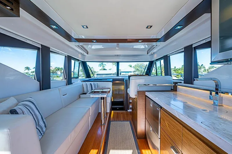 Polaris Yacht Photos Pics Luxurious interior of 2018 Tiara Yachts C39 Coupe with modern design and elegant furnishings.