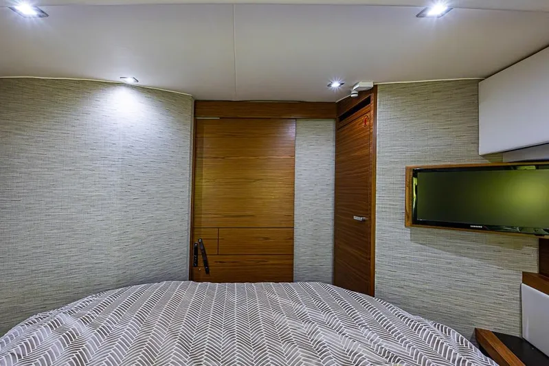 Polaris Yacht Photos Pics Interior cabin of 2018 Tiara Yachts C39 Coupe with modern design and TV.