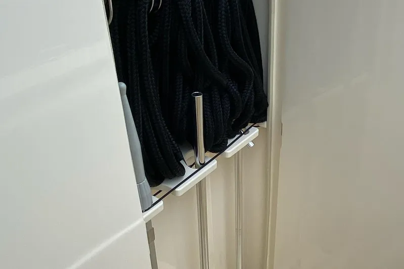  Yacht Photos Pics Storage compartment with ropes on a 2020 Scout 355 LXF boat.