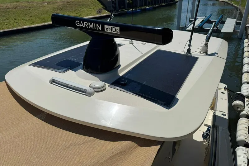  Yacht Photos Pics 2020 Scout 355 LXF boat with Garmin xHD2 radar and solar panels.