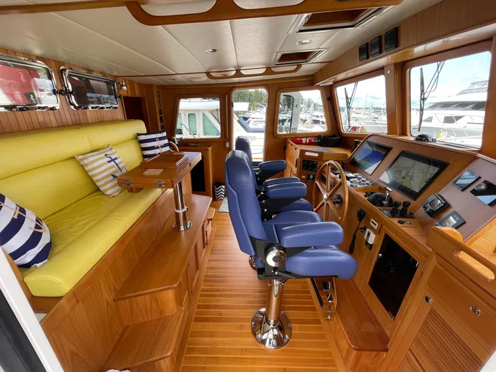 Sherlock Holmes Yacht Photos Pics Luxurious 2016 Kadey-Krogen 44E yacht interior with plush seating and advanced navigation controls.