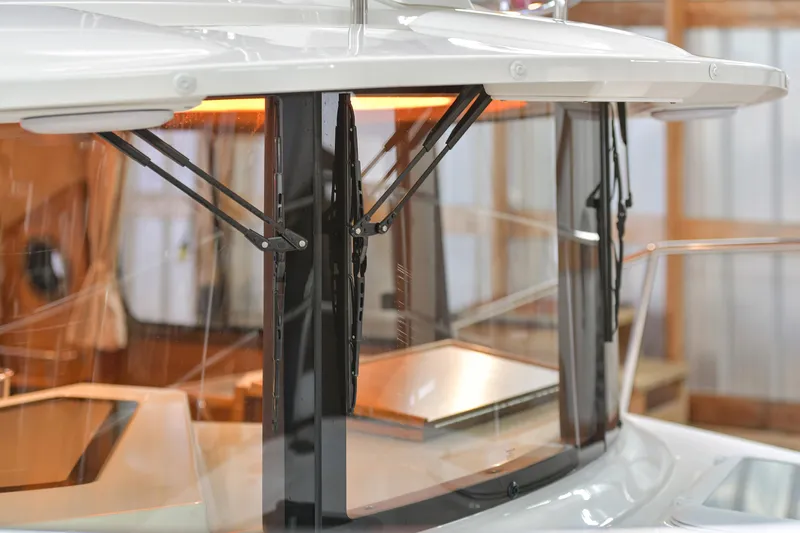 Celtic Mist Yacht Photos Pics 2023 Ranger Tugs R-29S boat windshield with wipers in a marina setting.