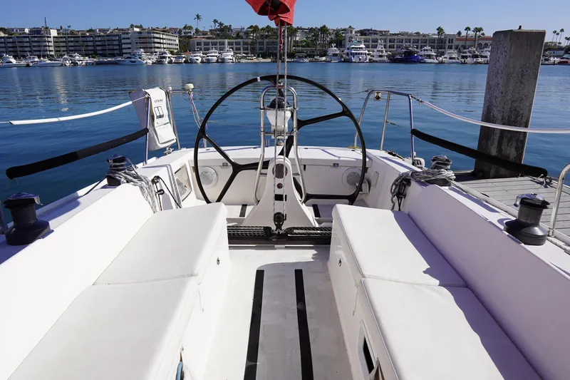  Yacht Photos Pics 2007 J Boats J/124 sailboat cockpit with marina view in background.
