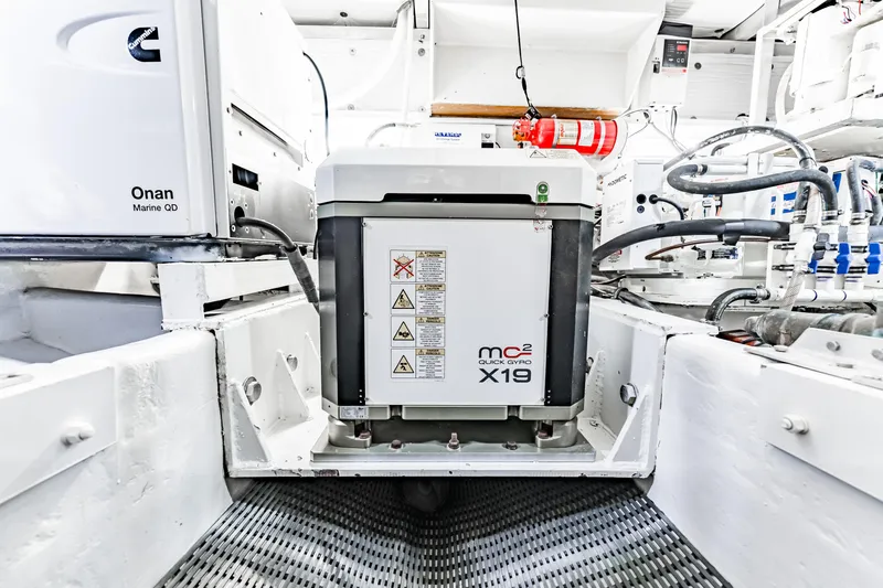 Leslie Ann Yacht Photos Pics Engine room of 1988 Buddy Davis 47 Convertible with Onan Marine QD generator.