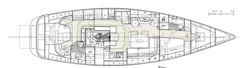 Friheten Yacht Photos Pics Floor plan of a 2009 Hallberg-Rassy 54 yacht, showcasing interior layout and design.