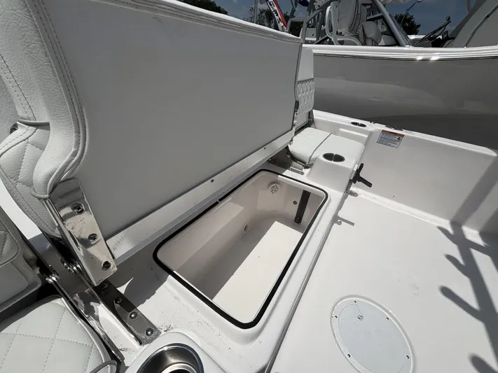  Yacht Photos Pics 2025 Sea Fox 251 Bay Fox boat interior with open storage compartment.