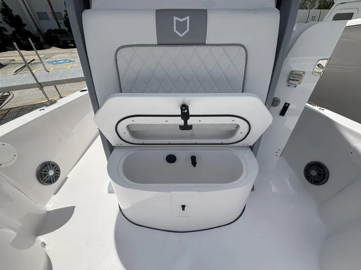  Yacht Photos Pics 2025 Sea Fox 251 Bay Fox boat interior with open storage compartment.