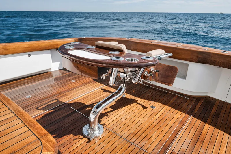 Life Is Good Yacht Photos Pics Luxury deck of 2015 Viking 70 Convertible yacht with ocean view.