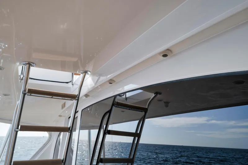 Life Is Good Yacht Photos Pics Viking 70 Convertible 2015 yacht ladder with ocean view.