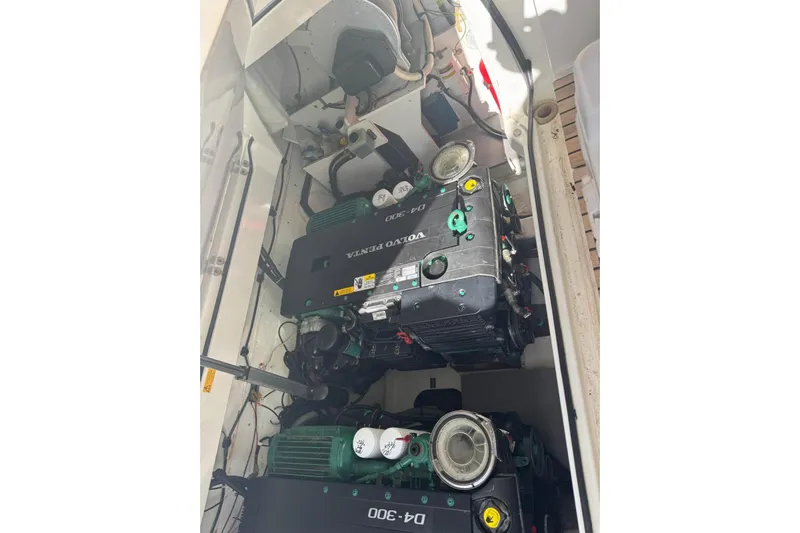 Lololand Yacht Photos Pics Engine compartment of 2018 Jeanneau Leader 36 with Volvo Penta engines.