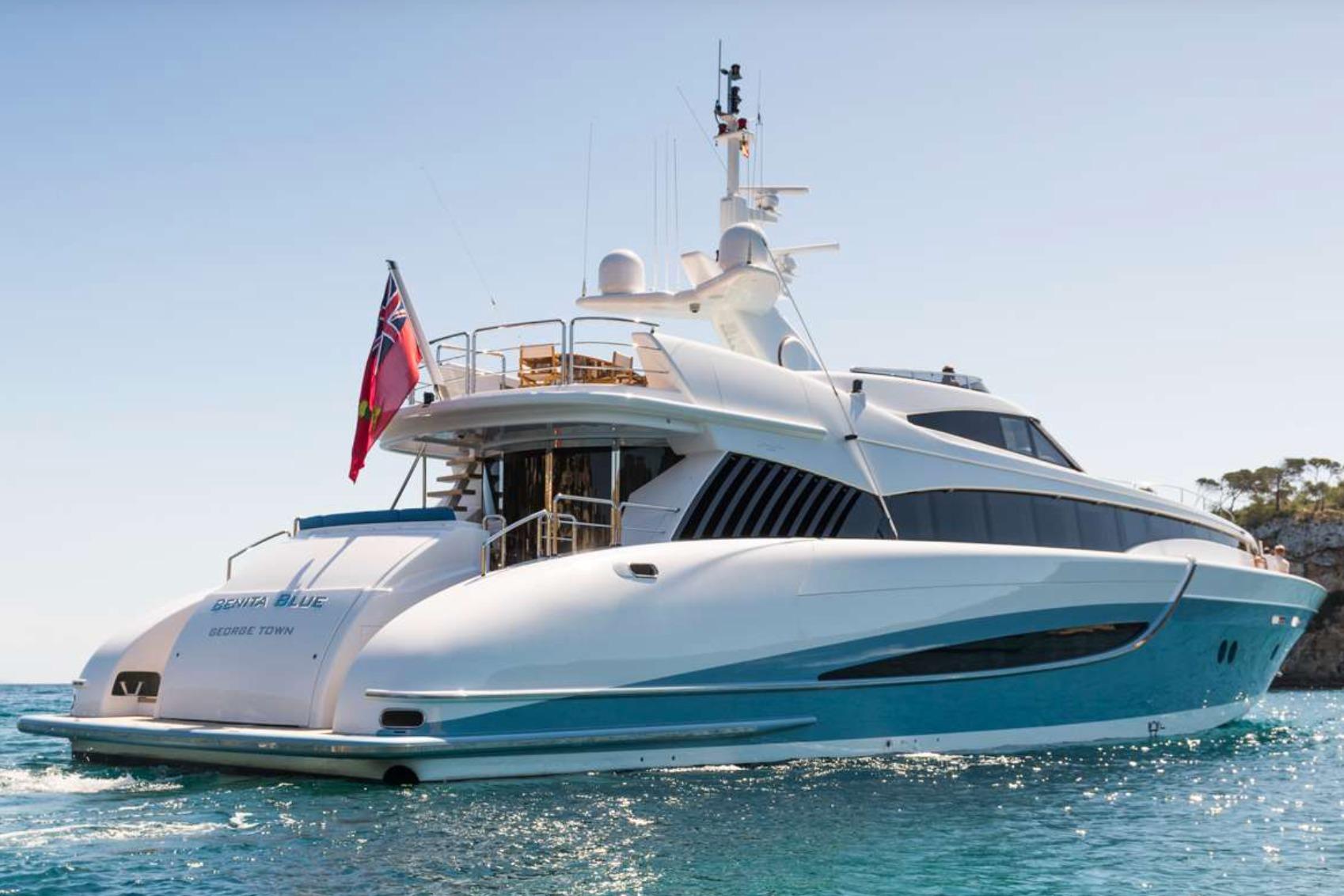 Luxury 2007 Evolution Yachts 34 Metre cruising on clear blue waters.