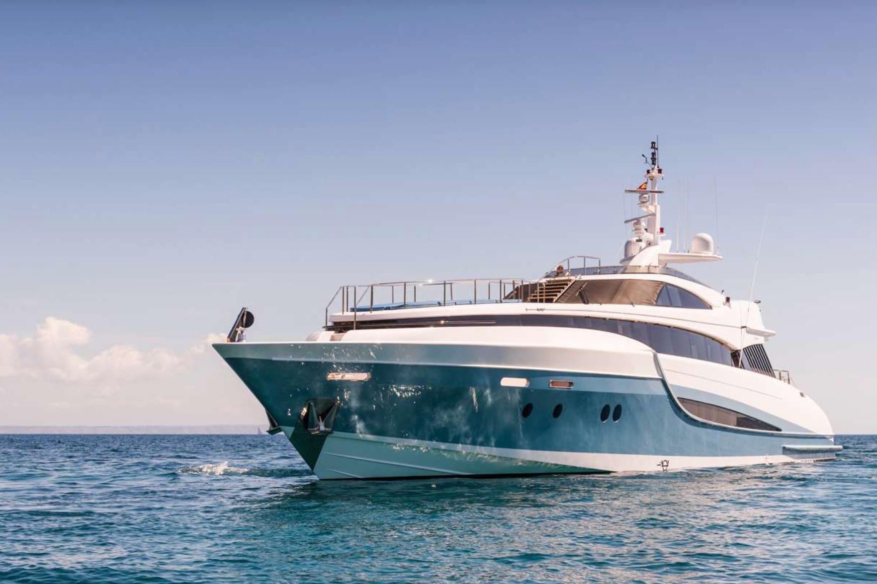 Luxurious 2007 Evolution Yachts 34 Metre cruising on open sea under clear sky.