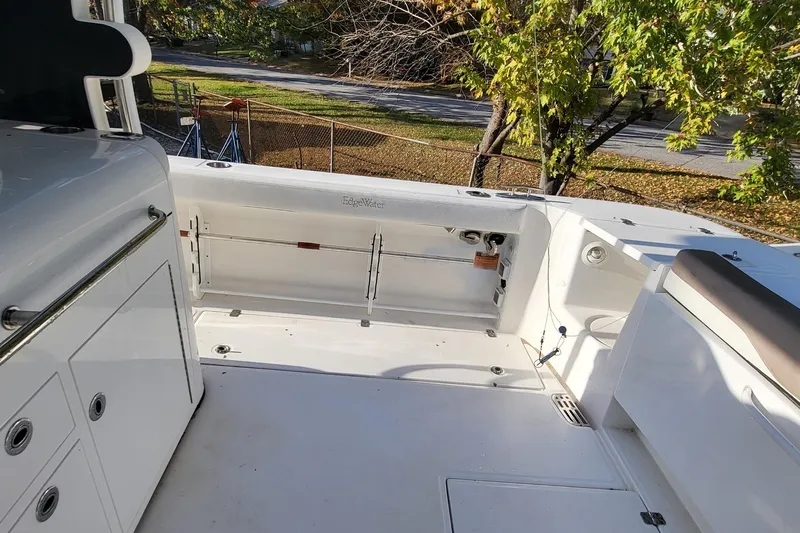  Yacht Photos Pics 2018 Edgewater 370CC boat interior with spacious deck and storage compartments.