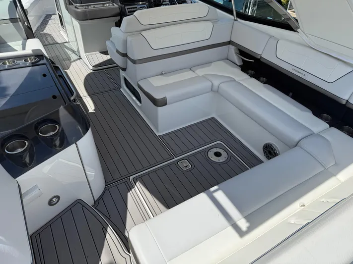  Yacht Photos Pics 2023 Formula 350 Crossover Bowrider I/O interior with sleek seating and modern design.
