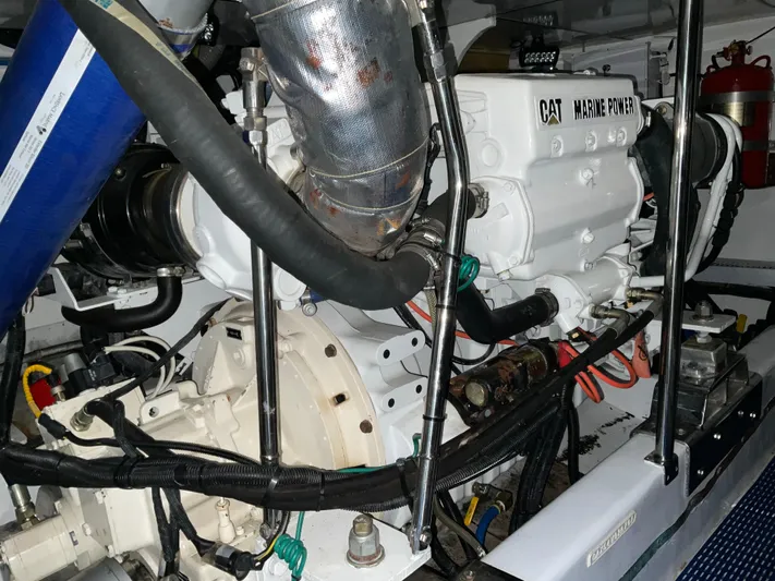  Yacht Photos Pics Engine room of 2007 Ocean Alexander 54V yacht with CAT marine power engine.