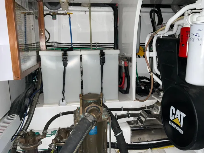  Yacht Photos Pics Engine room of 2007 Ocean Alexander 54V yacht with CAT marine power components.