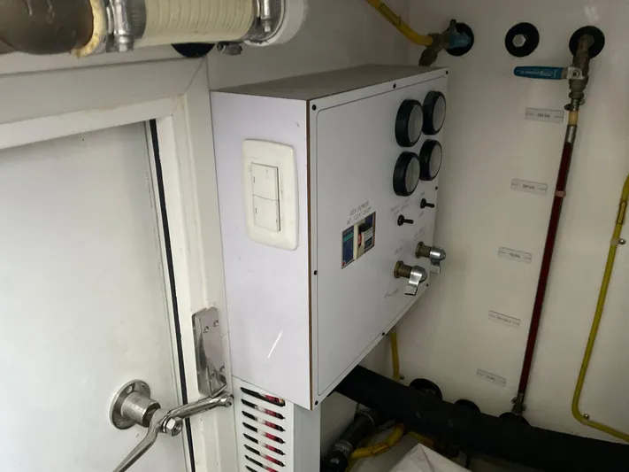  Yacht Photos Pics Control panel in the engine room of a 2007 Ocean Alexander 54V yacht.